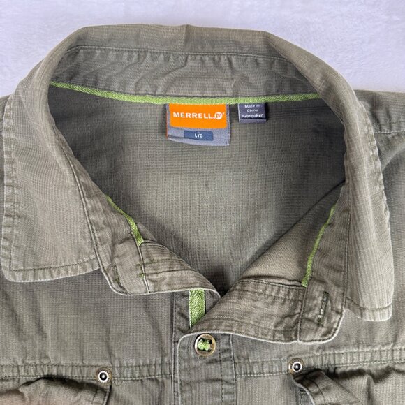 Merrell Short Sleeve Button Up Shirt Olive Green Men's Size Large Outdoor Casual - Picture 2 of 8